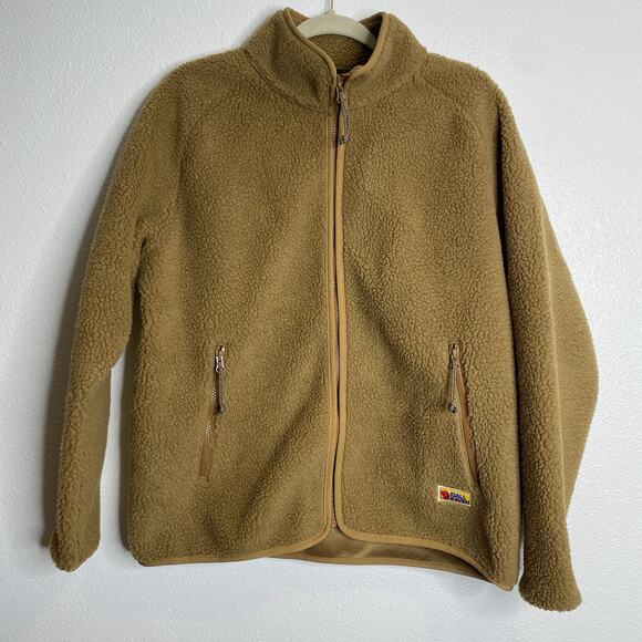 Fjallraven Vardag buckwheat Brown Pile Fleece Full‎ Zip Jacket Womens Size L - Picture 1 of 7